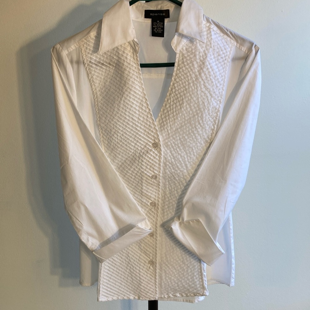 Spense White Textured Button-Up Shirt M
